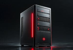 Tower server with red light strip